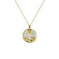 Colorful-Mosaic Landing Pigeon Medallion Fancy Necklace (14K) Popular Jewelry New York