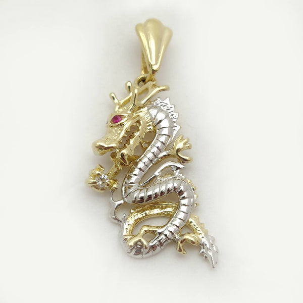 Two-Tone Dragon CZ Pendant (14K) front - Popular Jewelry - New York