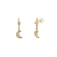 Crescent Moon Stud Hanging Earrings (14K)