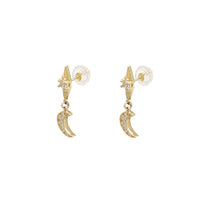 Crescent Moon Stud Hanging Earrings (14K)