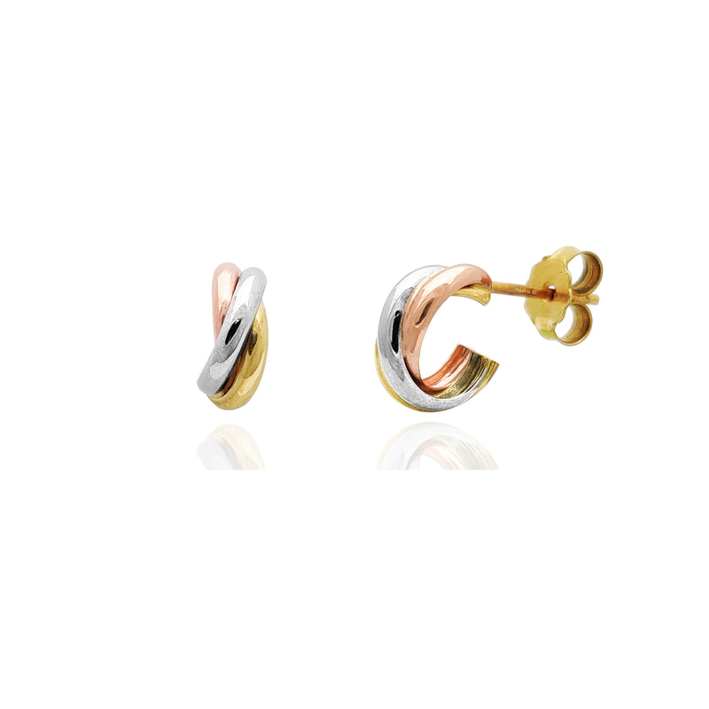 Criss Cross Stud Earrings (14K) 14 Karat Tri-Tone Gold, Popular Jewelry New York