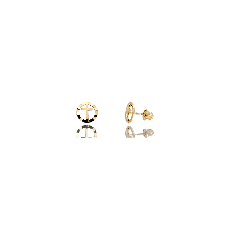 Mini Cross/Circle Stud Earrings (14K) 14 Karat Yellow Gold, Popular Jewelry New York