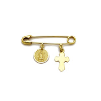 十字架/圣母玛利亚安全别针（14K） Popular Jewelry 纽约