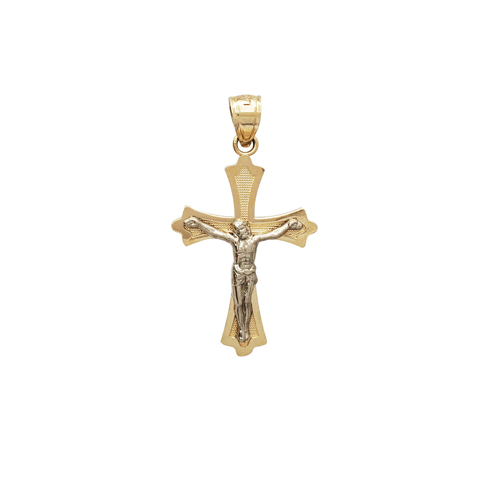 Two-Tone Crucifix Budded Cross Pendant (14K)
