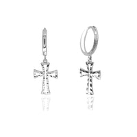 Cross Huggie Earrings (14K) White Gold