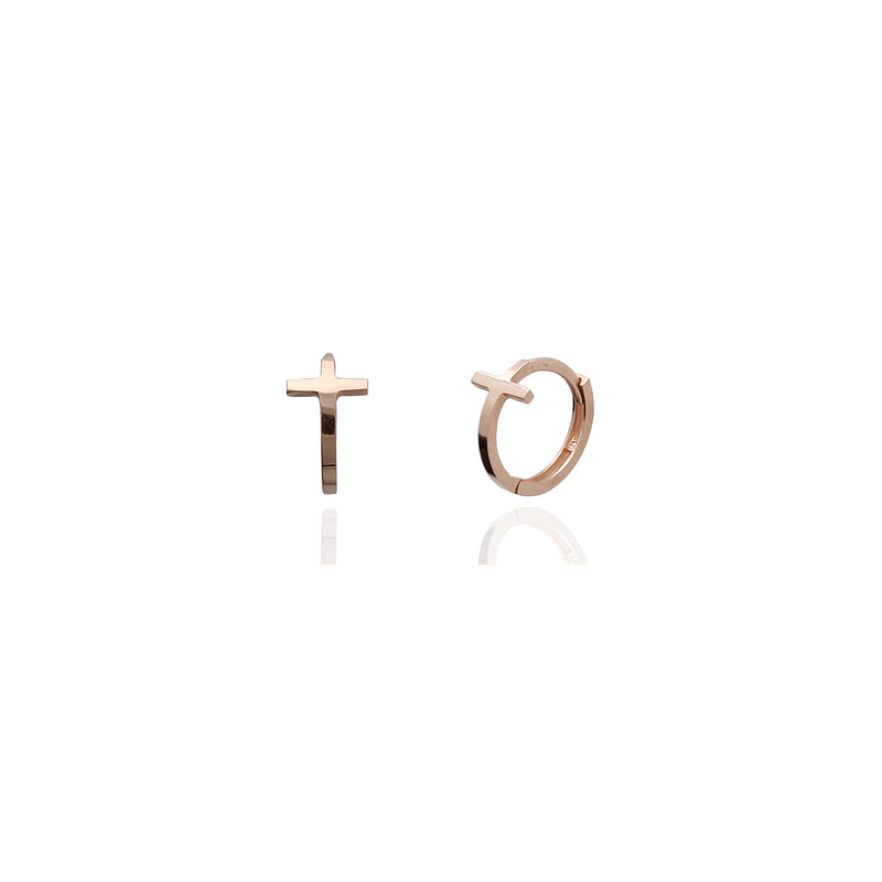 Cross Huggie Earrings (14K) Rose Gold