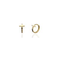 Cross Huggie Earrings (14K) Yellow Gold