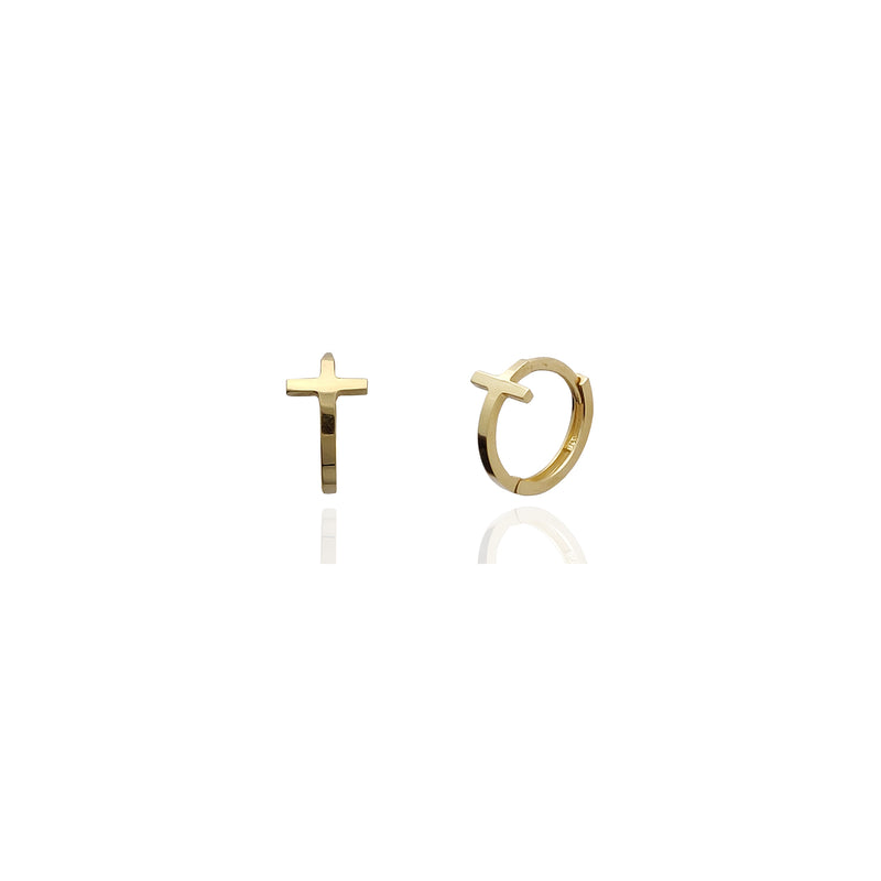 Cross Huggie Earrings (14K) Yellow Gold