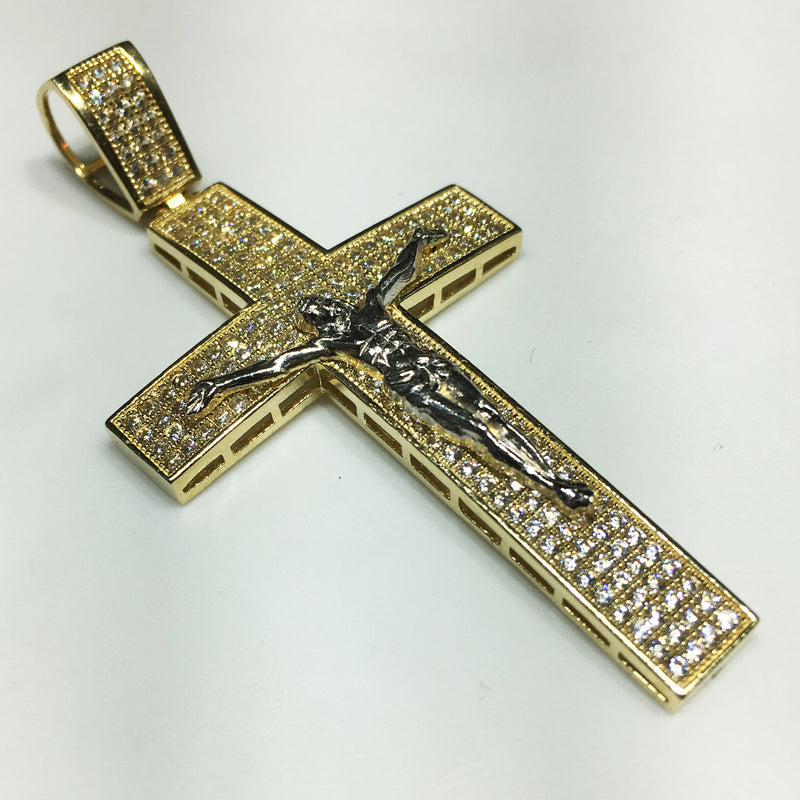 Cross Pendant 14K Micropave Cubic Zirconia CZ Yellow Gold - Popular Jewelry