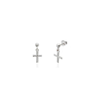 Ang Cross Stud Hanging Earrings (14K) White Gold