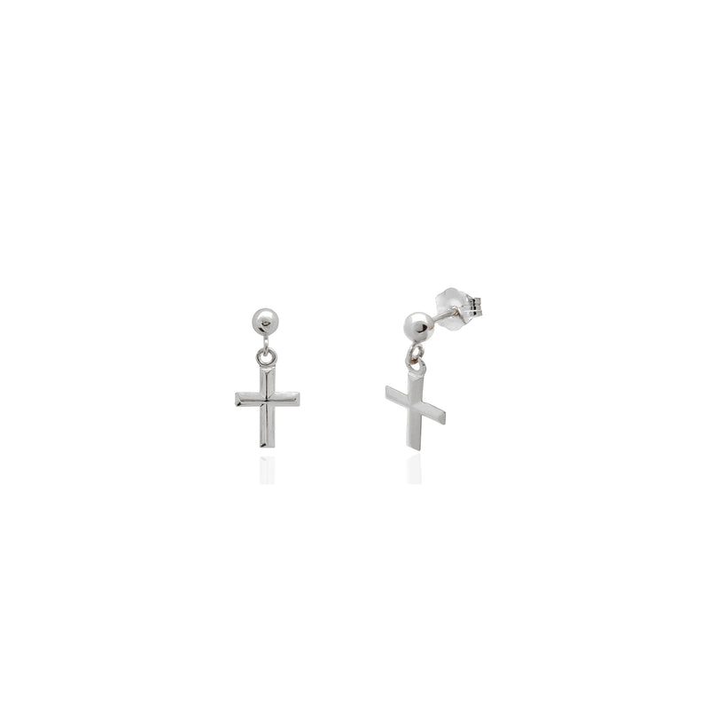 Cross Stud Hanging Earrings (14K) White Gold
