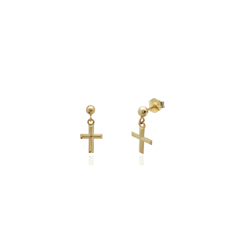 Cross Stud Hanging Earrings (14K) Yellow Gold