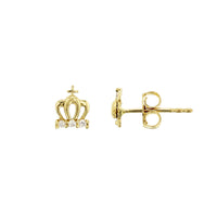 Crown With Cross CZ Stud Earrings (14K)