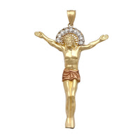 Pave Halo Tri-Tone Crucified Jesus Pendant (14K) Popular Jewelry New York