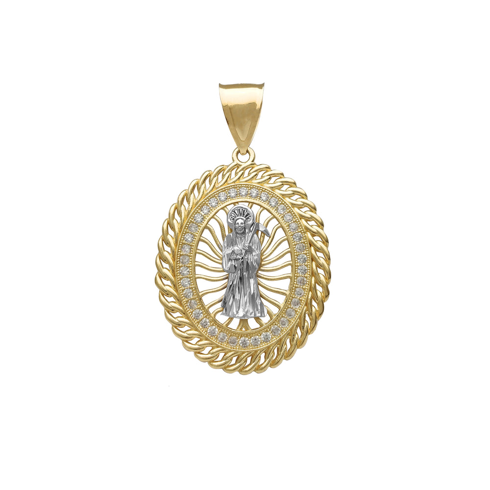Cuban Frame Halo Santa Muerte Pendant (14K)