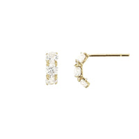 Curved Three Part Stud CZ Earrings (14K)