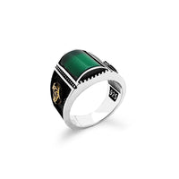 Anel de pedra verde trindade curvada (prata) Popular Jewelry New York