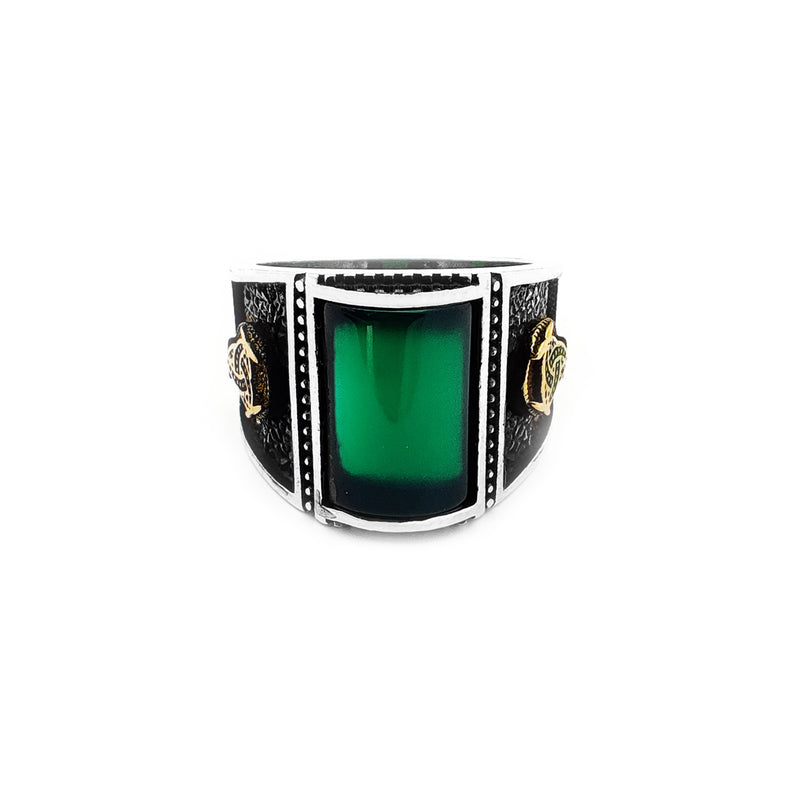 Curved Trinity Green Stone Ring (Silver) Popular Jewelry New York