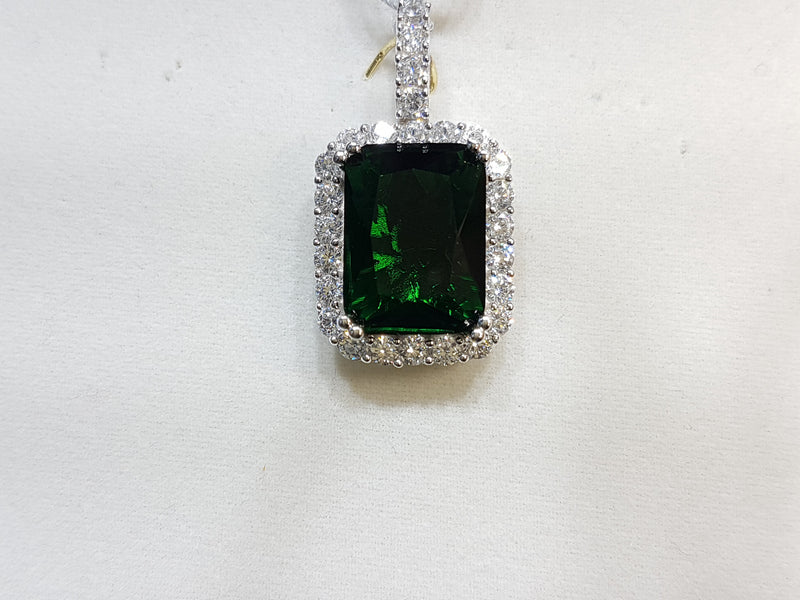 Custom Emerald-Cut Gemstone Gold Pendant w/ Diamonds