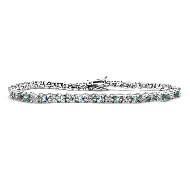 Cyan & White Princess Cut Tennis Bracelet (Silver) Popular Jewelry New York