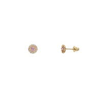 Zirconia Round Halo Stud Earrings (14K)
