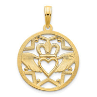 Outlined Claddagh Round Pendant (14K)
