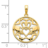 Outlined Claddagh Round Pendant (14K)
