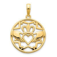 Outlined Claddagh Round Pendant (14K)