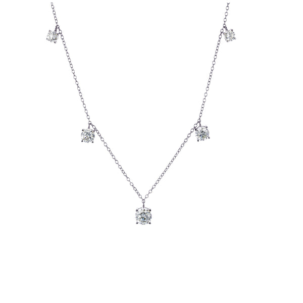 5-Drop Station Dangling Necklace (Silver)
