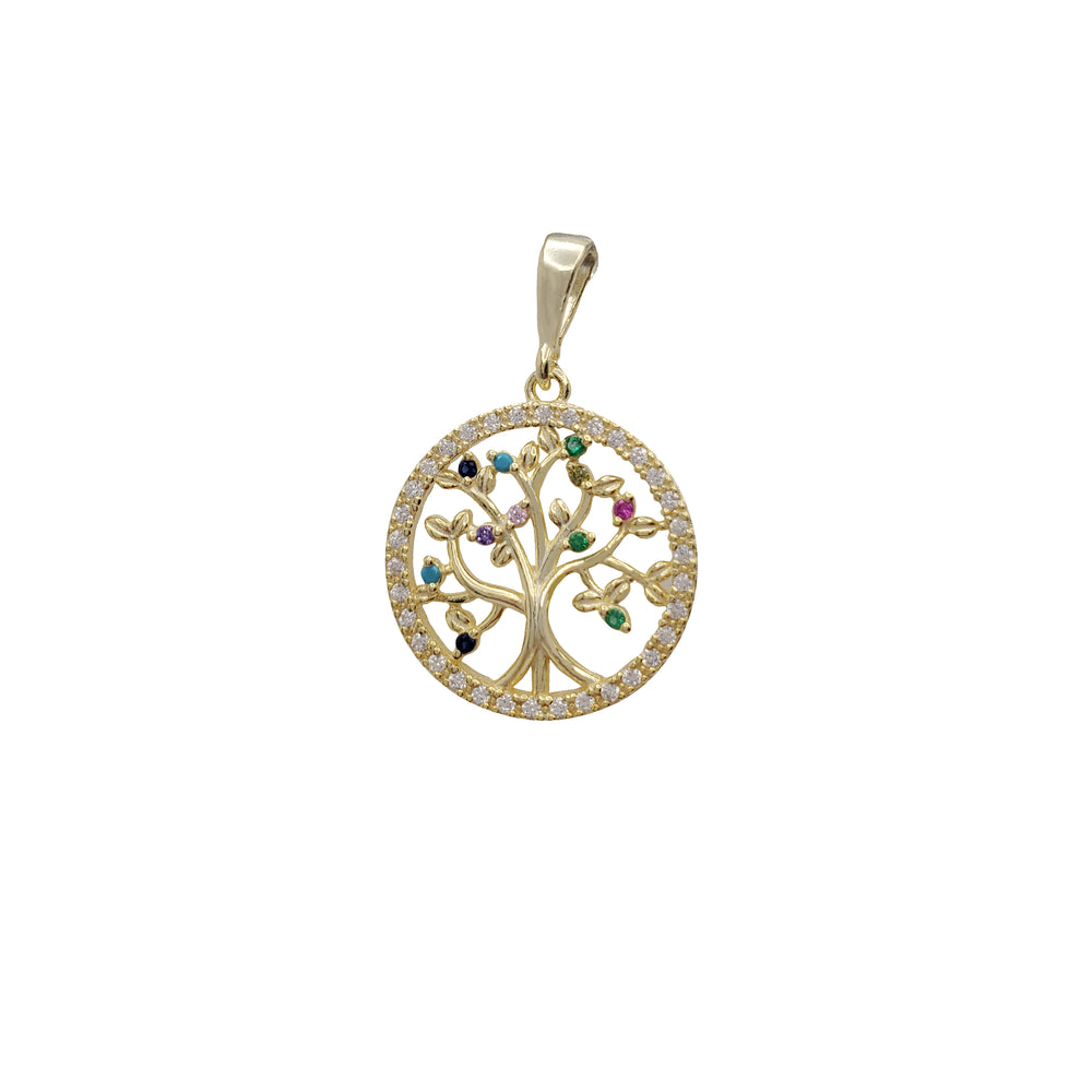 Colorful Family Tree Round Pendant (Silver)