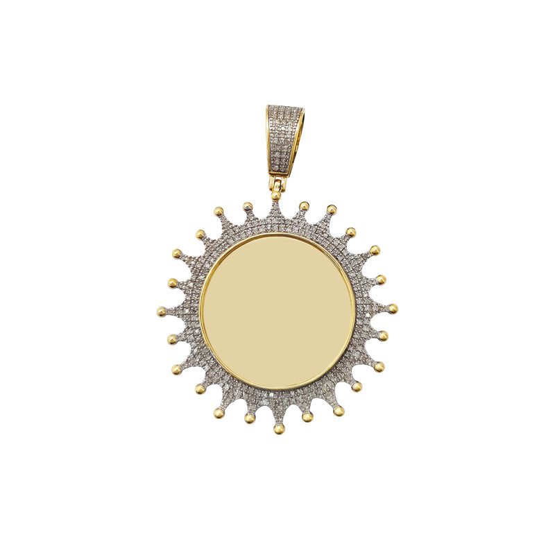 Diamond Pave Splash Round Memorial Picture Medallion Pendant (10K) Popular Jewelry New York