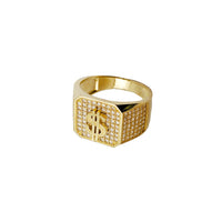 Iced-Out Square Dollar Sign Ring (14K)