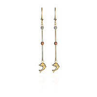 Tri-Color Dolphin Dangle Drop Earring (14K)