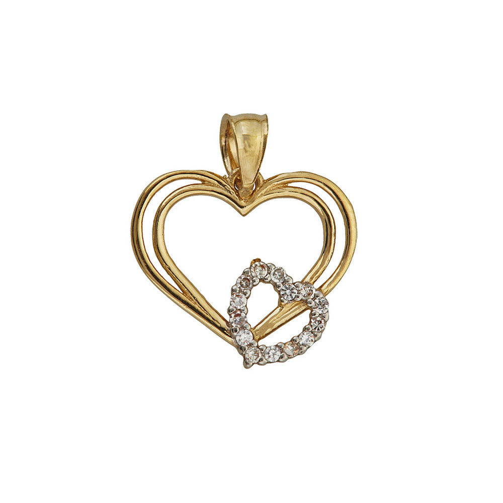 Yellow Gold Double Heart Frame Pendant (14K)