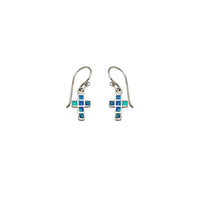 Dangling Opal Cross Earrings (Silver)