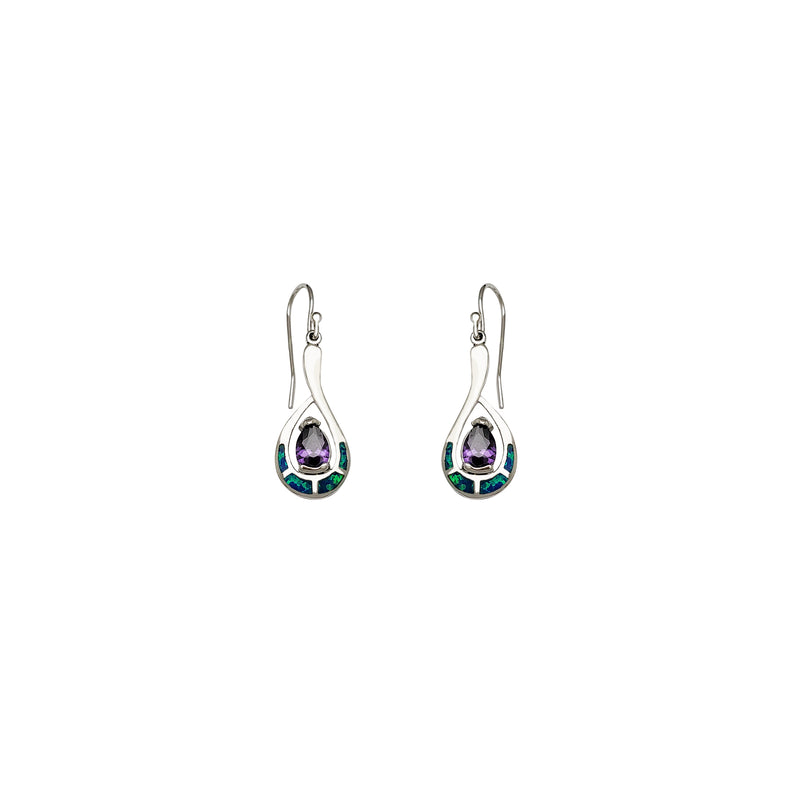 Dangling Opal Drop CZ Earrings (Silver)