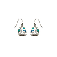 Dangling Opal Sailboat Earrings (Silver)