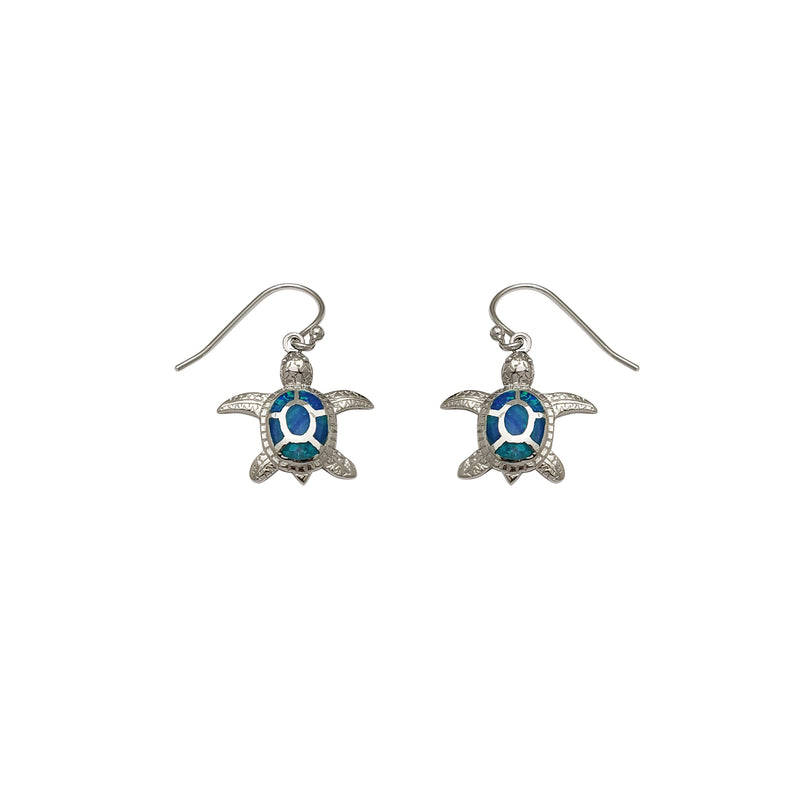 Dangling Opal Sea Turtle Earrings (Silver)