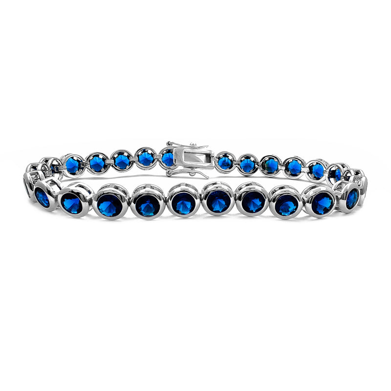 Dark Blue Bezel Tennis Bracelet (Silver) Popular Jewelry New York