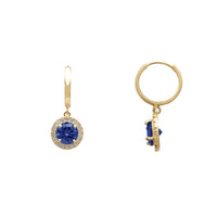 Dark Blue Halo Pave Round Huggie Dangling Earrings (14K) Popular Jewelry Njujork