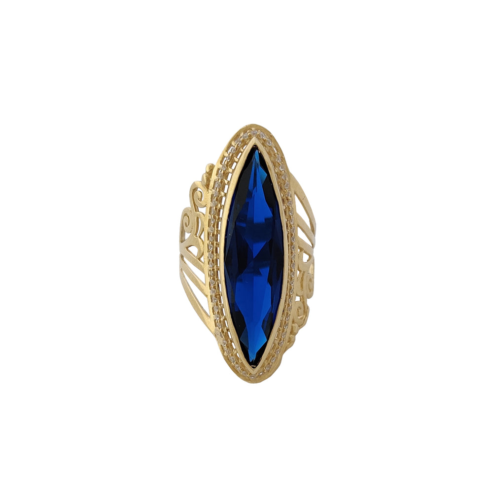 Dark Blue Marquise Filigree Pattern Vines Ring (14K) Popular Jewelry New York
