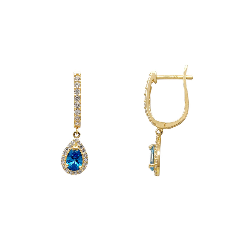 Dark Blue Teardrop U Shape Huggie Dangling Earrings (14K) Popular Jewelry New York