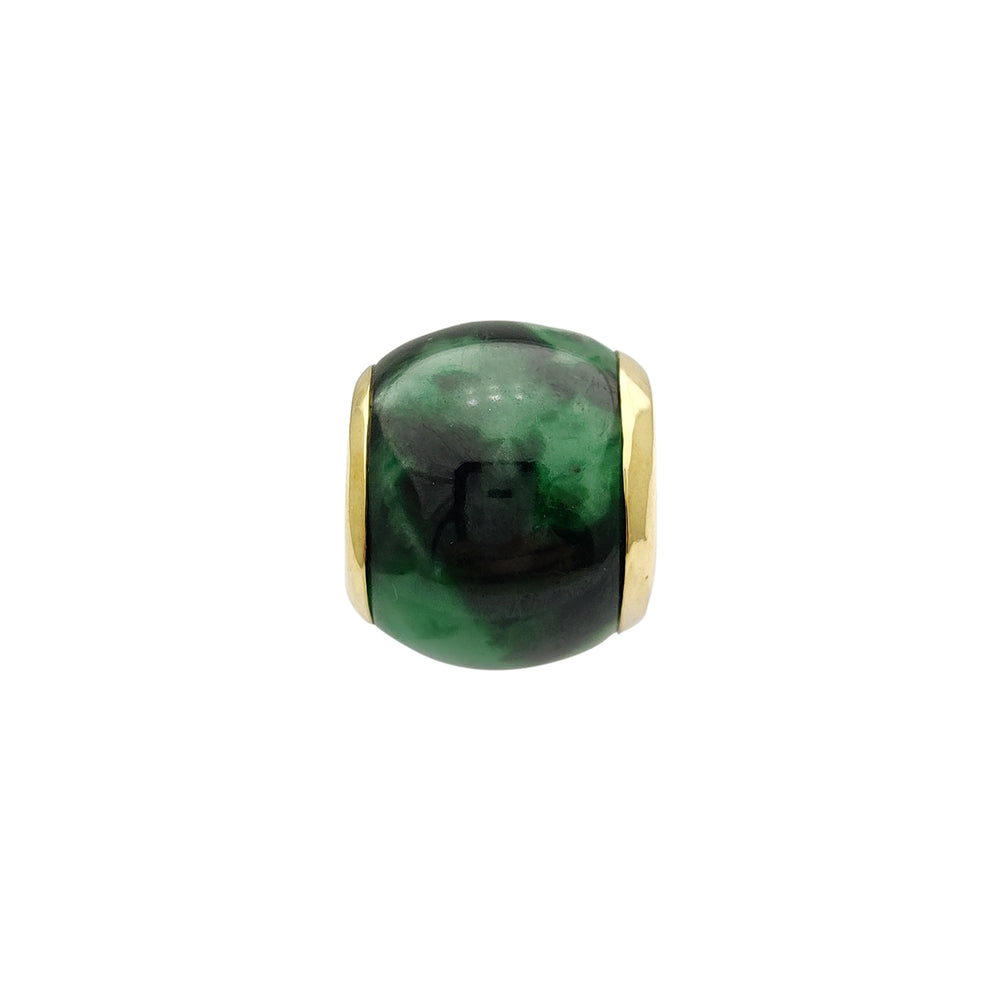 [10 mm] Dark Green Jade Barrel Bead Pendant (14K) Popular Jewelry New York