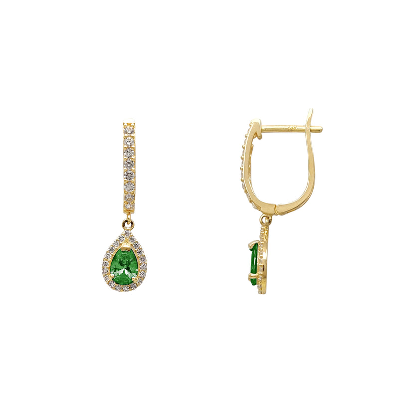 Green Teardrop U Shape Huggie Dangling Earrings (14K) Popular Jewelry New York