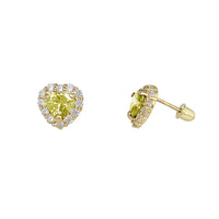 Heart Halo Color Gemstone Stud Earrings (14K)