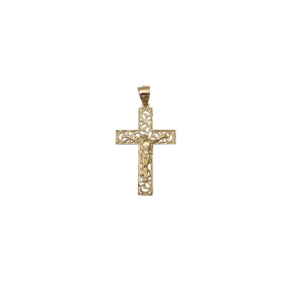 Diamond-Cut Sprout Crucifix Pendant (14K)