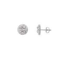 Diamond Baguette Round Halo Stud Earrings (14K)