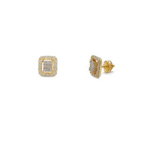 Baguette Rounded Square Halo Diamond Stud Earrings (14K)