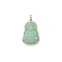 Diamond Bordered Guan Yin Jade Pendant (14K)