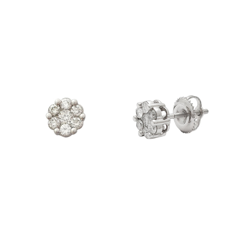 Diamond Cluster Round White Gold Stud Earrings (14K) Popular Jewelry New York